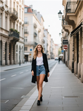 欧美街头街头牛仔短裤美女图片